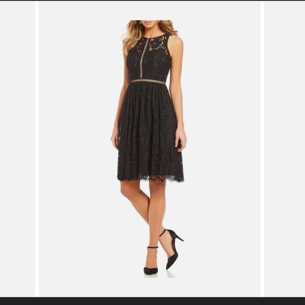 Adrianna Papell Women's Black Lace Flare Dress Size 8